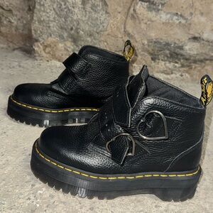 Dr. Martens Devon Heart leather platform boot in black milled nappa leather.